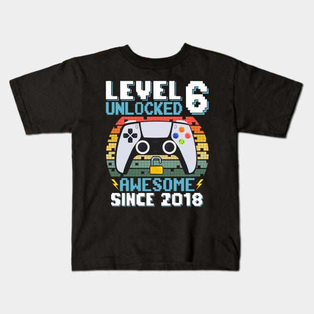 Level 6 Unlocked Awesome Since 2018 Kids T-Shirt by Asg Design